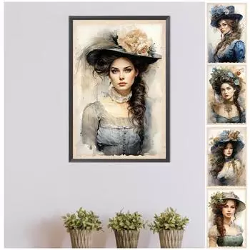 5D-Diamant-Gemlde zum Selbermachen runder Bohrer Motiv «Dame» Heimdekoration Ku w3974