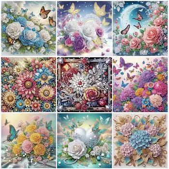 5D-Diamant-Malerei-Set zum Selbermachen teilweise speziell geformt Blumendekor 3 AT494