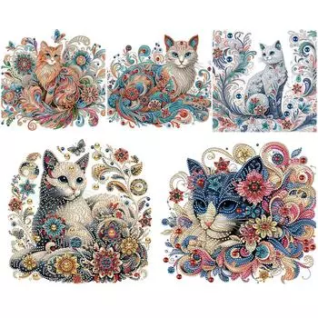 - 5D-Diamant-Malset zum Selbermachen teilweise speziell geformter Bohrer Katzen- CX034