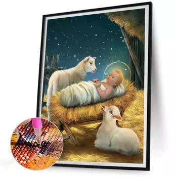 5D-Diamantgemlde zum Selbermachen Runder Bohrer Baby-Lamm Heimdekoration Kunsth