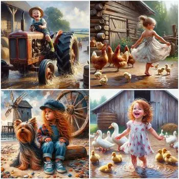 - 5D-Diamantgemlde zum Selbermachen Runder Bohrer Bauernhof Junge Mdchen Kind ZSH226