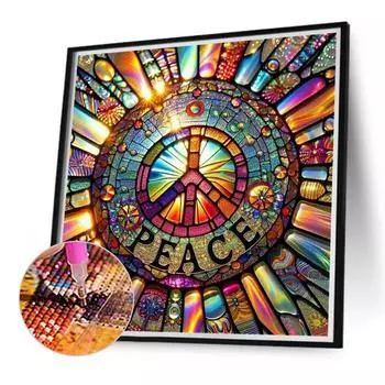 - 5D-Diamantgemlde zum Selbermachen runder Bohrer Friedenszeichen Heimdekoratio