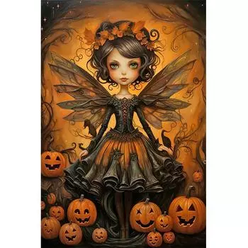 5D-Diamantgemlde zum Selbermachen Runder Bohrer Halloween-Mdchen Dekor Kunstha A9530