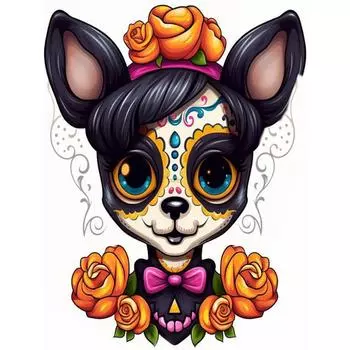 5D-Diamantgemlde zum Selbermachen runder Bohrer Halloween-Skelett-Hund Basteln