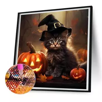 - 5D-Diamantgemlde zum Selbermachen runder Bohrer Halloween-Krbis Kunsthandwer