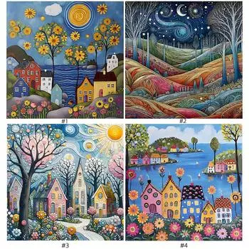 5D-Diamantgemlde zum Selbermachen runder Bohrer Haus-Set Heimdekoration Kunstha ZSH784