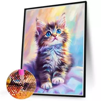 5D-Diamantgemlde zum Selbermachen Runder Bohrer Katzen-Set Heimdekoration Kunst