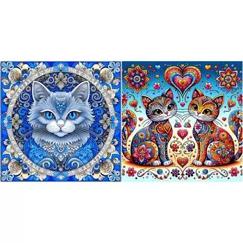 5D-Diamantgemlde zum Selbermachen Runder Bohrer Katzen-Set Heimdekoration Kunst ZSH971