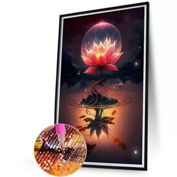 5D-Diamantgemlde zum Selbermachen Runder Bohrer Lotus-Set Heimdekoration Kunsth