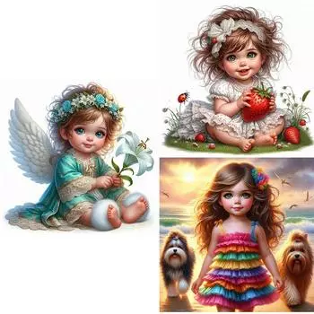 - 5D-Diamantgemlde zum Selbermachen runder Bohrer Mdchen-Set Heimdekoration Ku K2050