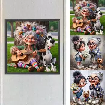 5D-Diamantgemlde zum Selbermachen Runder Bohrer Oma-Set Heimdekoration Kunsthan V7336