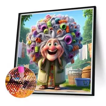 - 5D-Diamantgemlde zum Selbermachen runder Bohrer Oma Heimdekoration Kunsthandw