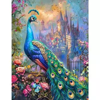 5D-Diamantgemlde zum Selbermachen Runder Bohrer Pfauen-Set Heimdekoration Kunst E3666