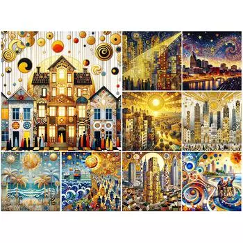 5D-Diamantgemlde zum Selbermachen runder Bohrer Stadt-Set Heimdekoration Kunsth w4529