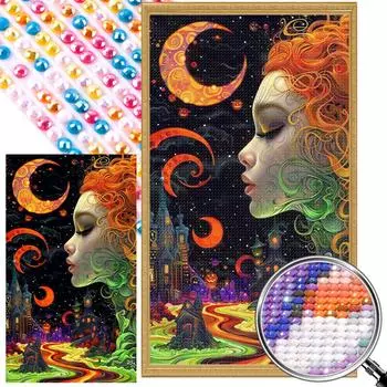 5D-Diamantgemlde zum Selbermachen runder Bohrer teilweise AB Mdchen-Set Kunstd