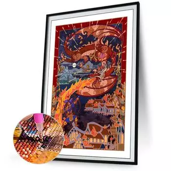 5D-Diamantgemlde zum Selbermachen runder Bohrer teilweise AB Drachen-Set Kunstd