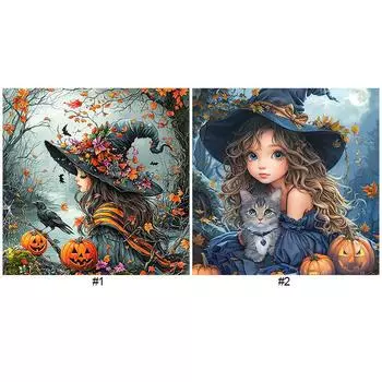 5D-Diamantgemlde zum Selbermachen runder Bohrer teilweise AB Herbst-Hexe-Set Ku ZQS4384