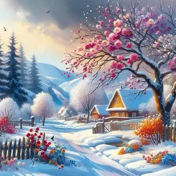 5D-Diamantgemlde zum Selbermachen runder Bohrer Winteransicht-Set Heimdekoratio GS4653