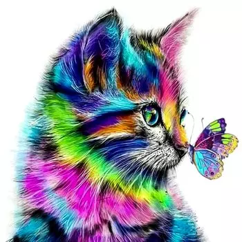 5D Diamond Art Cat and Butterfly 5D Diamond Painting Mosaic Art Diamond Painting Kit Картина из бисера Полный набор из пасты Бисерное искусство Мозаика из бисера Художественная работа