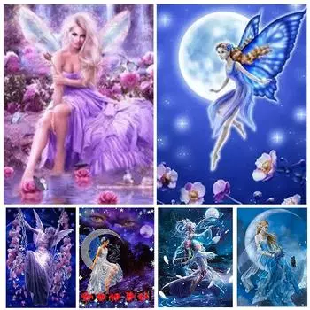 5D Diamond Art Elf Dust Moon Full Diamond DIY Diamond Painting Бабочка Девушка Мозаика Картина Кристалл Вышивка Персонаж Искусство Full Round 20x30CM