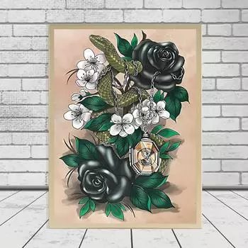 5D Diamond Painting Kits Snake and Black Rose DIY Mosaic Diamond Art Abstract Full Crystal Handmade Larger Size Cross Stitch Embroidery Kits 40*50cm/15.7*19.7in
