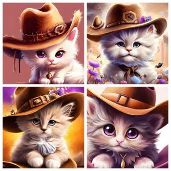 5D Diamond Painting New Cat Cowboy Full Square/Round Embroidery Mosaic Animal Cartoon Crystal Home Decor Full Round 20x20CM