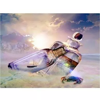 5d Diy Алмазная Наклейка на стену Ручная работа Дрейф Бутылка Парусная Золотая рыбка Картина Вышивка крестом 20X30CM