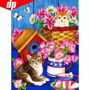 5d Diy Алмаз Живопись Полный сверло Круглый Кот Алмаз Вышивка Животные Картинки 20X30