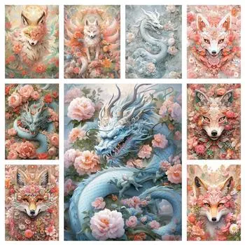 5D Diy Алмазная цветная мультяшная лиса, цветок дракона, полная квадратная/круглая алмазная вышивка, мозаичный набор, украшение Full Round 20x30CM