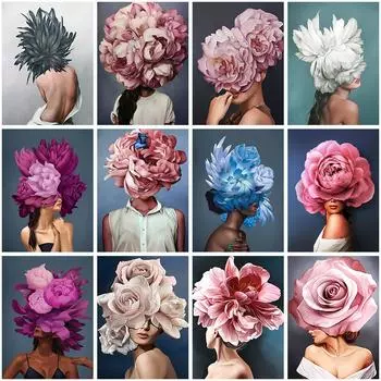 5D Diy Алмазная художественная вышивка Девушка Абстрактная круглая алмазная живопись Мозаика Пейзаж Цветок Украшение дома Новогодний подарок 30X40cm