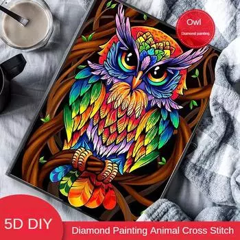 5D DIY Алмазная картина 30x40 см Животное Вышивка крестом Полный круглый дрель Милая вышивка Сова 30x40cm