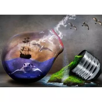 5D Diy Алмазная картина Абстрактная лампочка Парусник Набор для вышивки крестом Алмазная вышивка 20X30CM