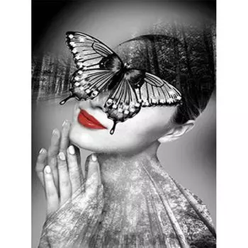 5D DIY Алмазная картина Абстрактная женщина Бабочка Алмазная вышивка Полный мозаичный набор Наборы для вышивки крестом Домашний декор Подарки ручной работы Round 20x30cm