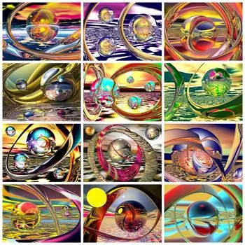 5d Diy Алмазная картина Абстрактное водное поло Пейзаж Домашний декор Вышивка Мозаика Красочные капли воды Наклейка на стену Full Round 20x30CM