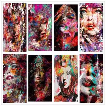 5d Diy Алмазная картина Абстрактное женское лицо Полный квадрат Алмазная вышивка Поп-арт Мозаика Граффити Настенный художник Украшение дома Full Round 20x30CM