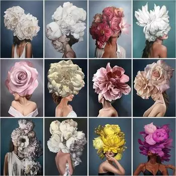 5d Diy Алмазная картина Абстрактные цветы Девушка Полный круглый набор для алмазной вышивки Украшение дома Подарок Full Round 20x30CM