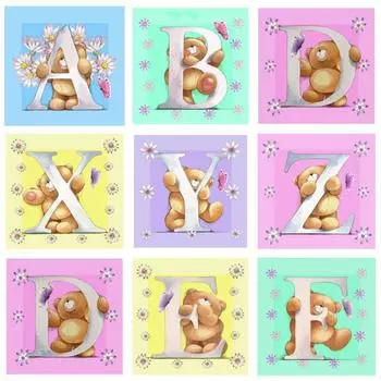 5D DIY Алмазная картина Алфавит Мультфильм Медведь Английские буквы Полный круглый дрель Алмазная мозаика Алмазная вышивка Украшение дома Full Round 20x30CM