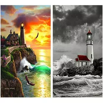 5D DIY Алмазная картина Американский орел Алмазная вышивка Полный круглый дрель Пейзаж Маяк Стразы Домашний декор Подарок Full Round 15x20CM