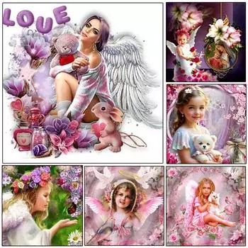 5d Diy Алмазная картина Ангел Девушка Фото Пейзаж Вышивка крестом Полная Алмазная мозаика Алмазная вышивка Украшение стены Full Round 20x20CM