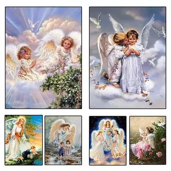 5d Diy Алмазная картина Ангел Девушка Картина Пейзаж Вышивка крестом Полная Алмазная мозаика Алмазная вышивка Украшение стены Full Round 20x30CM