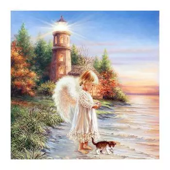 5D Diy Алмазная картина Ангел Котенок Алмазная вышивка Полный набор аниме Наборы для вышивки крестом Домашний декор Подарок ручной работы Round 25x25cm