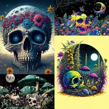 5D DIY Алмазная картина Бабочка Цветок Череп Алмазная вышивка Набор для вышивки крестом Полный горный хрусталь Мозаика Домашний декор Подарок Round 20x30cm