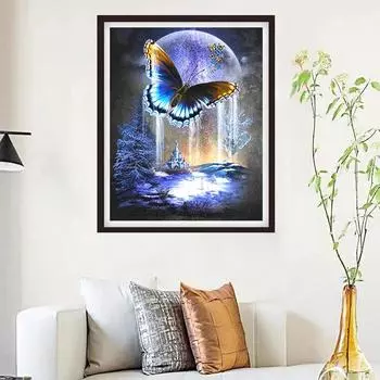 5D Diy Алмазная картина «Бабочка, летящая на Луну», набор для вышивки крестом, полная алмазная вышивка, мозаика, художественная картина, декор из страз, подарок Full Round 20x30cm