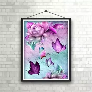 5D Diy Алмазная картина Бабочки и цветы Набор для вышивки крестом Полная алмазная вышивка Мозаика Художественная картина Стразы Декор Подарок Full Round 20x30cm