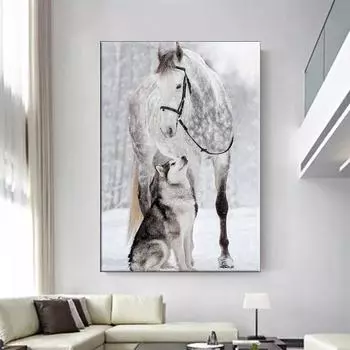 5D DIY Алмазная картина Белая лошадь и Хаски Набор для вышивки крестом Мозаика Алмазная вышивка Роза Полный круглый/квадратный дрель Украшение дома Round 30x40cm