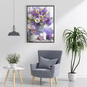 5D Diy Алмазная картина Белые и фиолетовые хризантемы Набор для вышивки крестом Полная алмазная вышивка Мозаика Художественная картина Стразы Декор Подарок Full Round 20x30cm