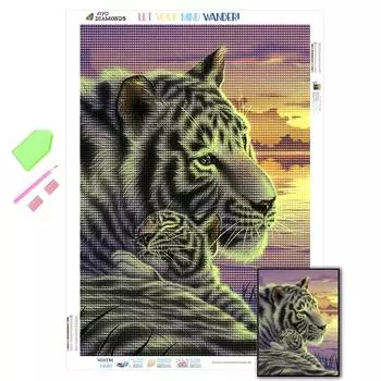 5D DIY Алмазная картина Белый Тигр Мать и дитя Все квадратные/круглые алмазные вышивки Набор для рукоделия животных Искусство Горный хрусталь Украшение дома Full Round (20X30CM)