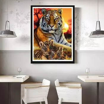 5D DIY Алмазная картина Большой тигр и Маленький тигр Набор для вышивки крестом Мозаика Алмазная вышивка Роза Полный круглый/квадратный дрель Украшение дома Round 30x40cm