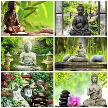 5D DIY Алмазная картина Будда Чистая земля пейзажи Алмазная вышивка Набор для вышивки крестом Полный горный хрусталь Мозаика Домашний декор Round 20x30cm