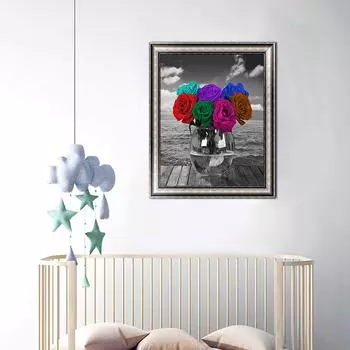 5D Diy Алмазная картина Букет цветов в темном мире Набор для вышивки крестом Полная алмазная вышивка Мозаика Художественная картина Стразы Декор Подарок Full Round 20x30cm